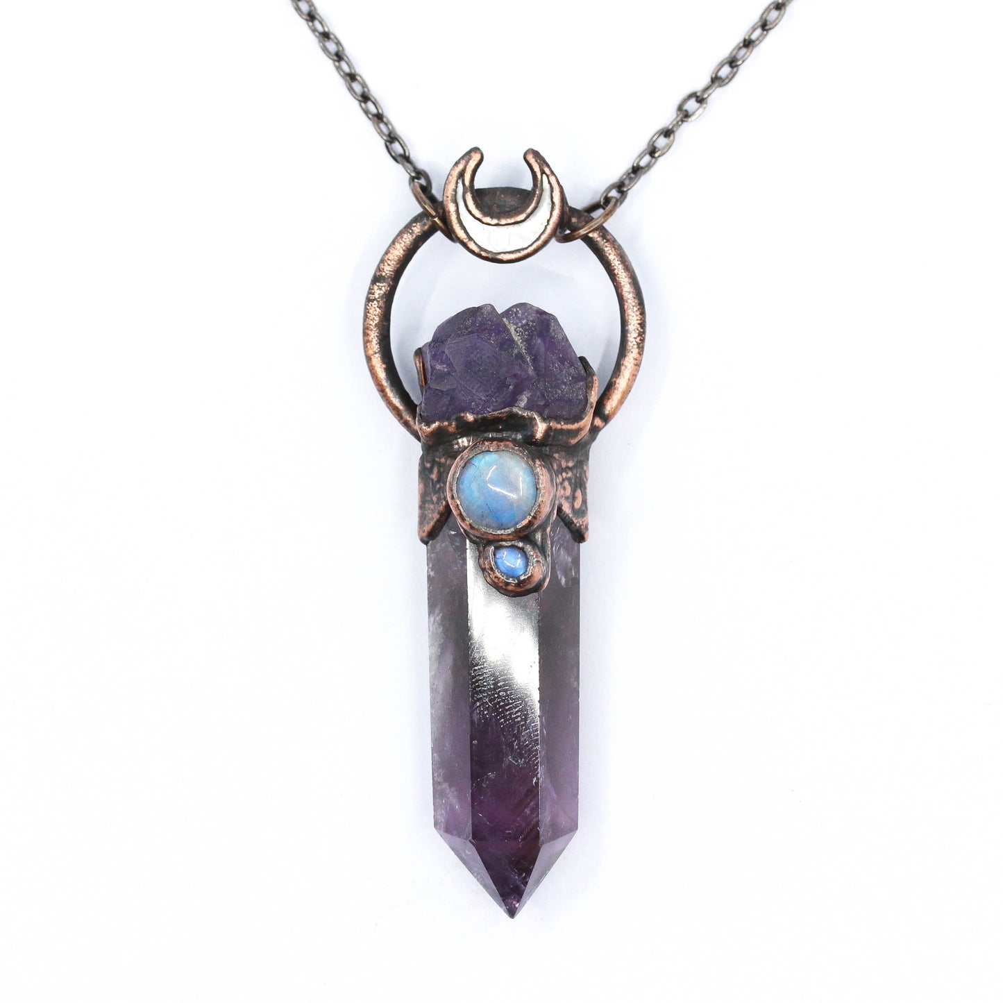 Amethyst, Moonstone & Abalone Moon Necklace