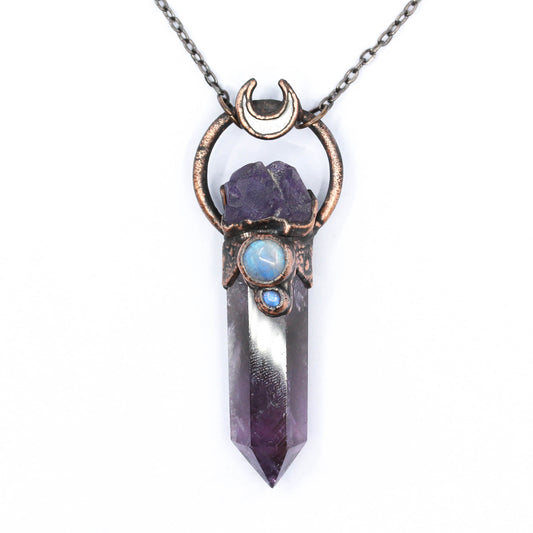 Amethyst, Moonstone & Abalone Moon Necklace