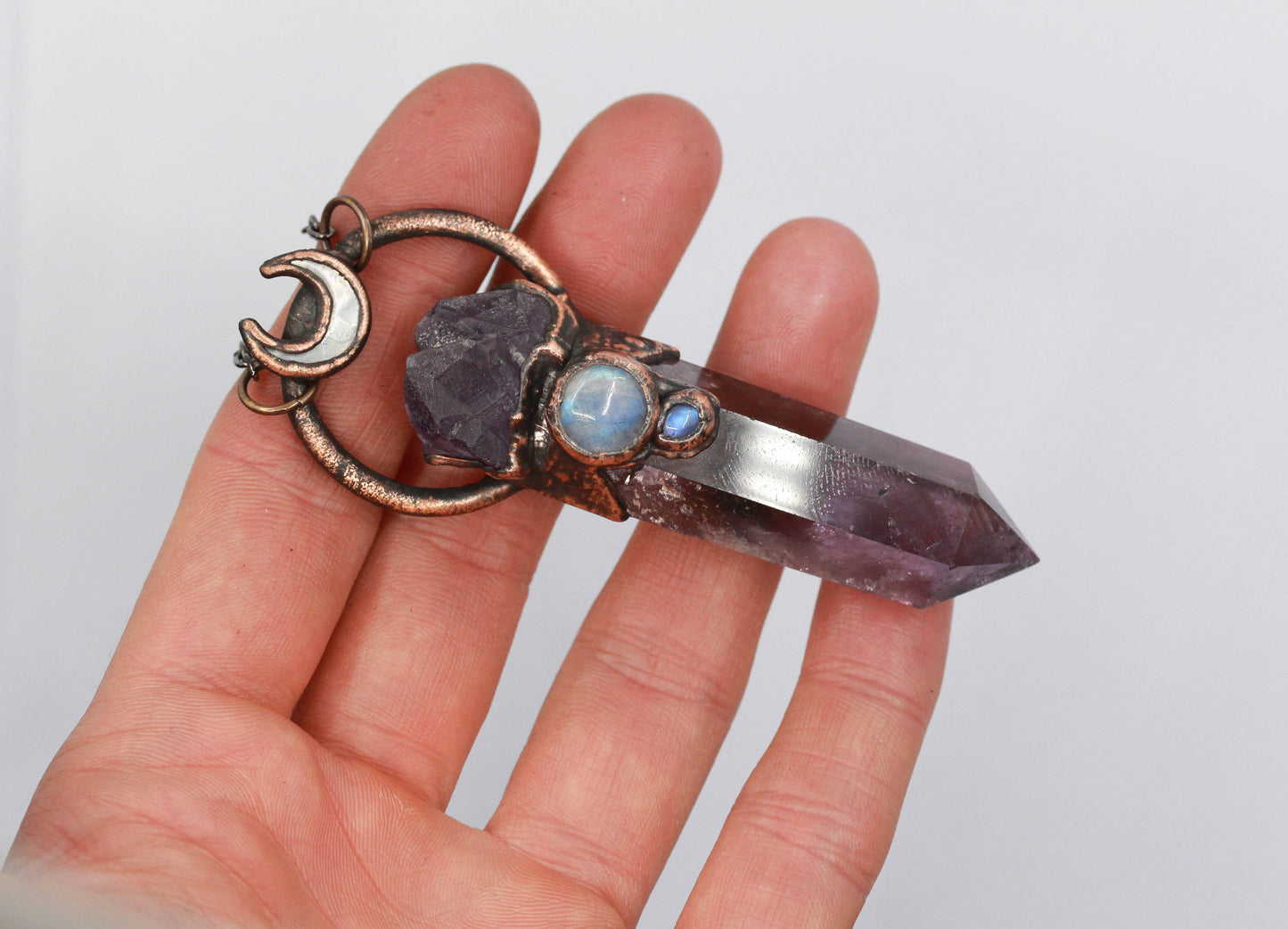 Amethyst, Moonstone & Abalone Moon Necklace