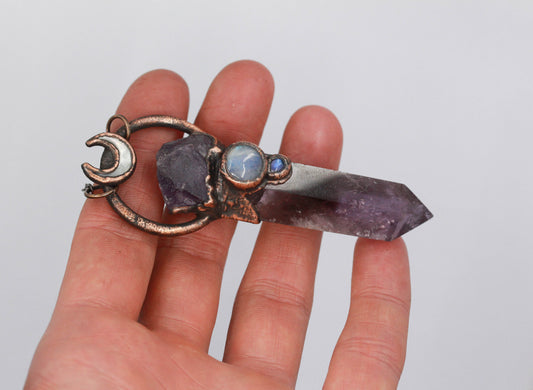 Amethyst, Moonstone & Abalone Moon Necklace