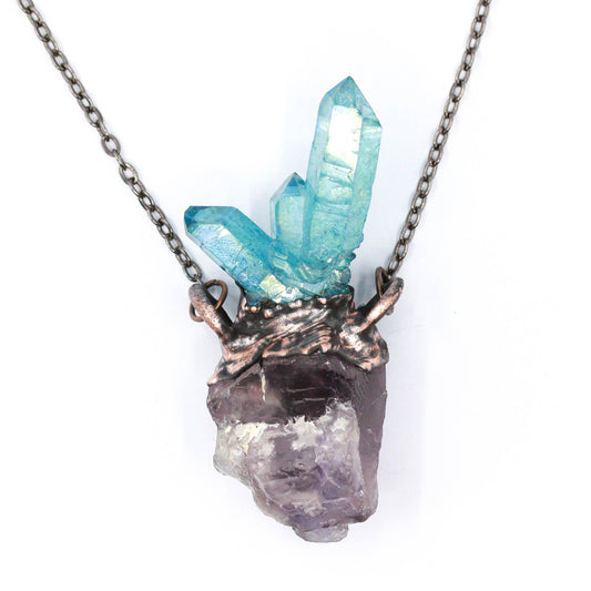 Aqua Aura Quartz & Amethyst Necklace