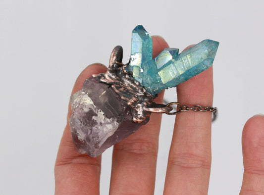 Aqua Aura Quartz & Amethyst Necklace