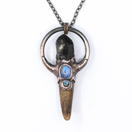 Small Deer Antler, Smoky Quartz & Moonstone Necklace