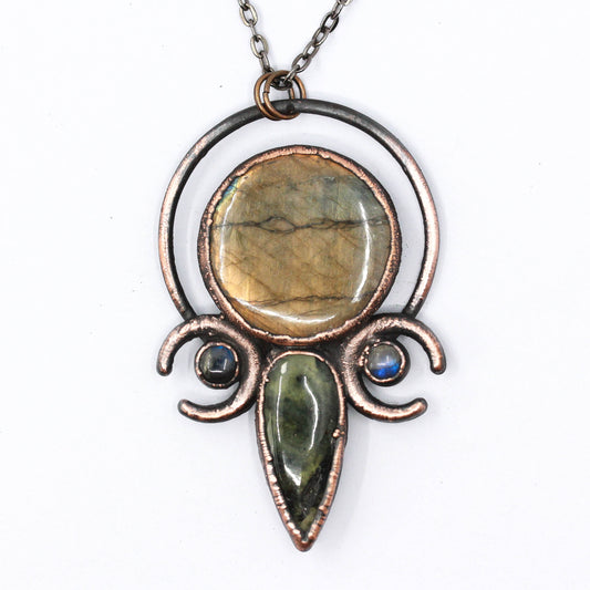 Labradorite & Prehnite Moon Necklace