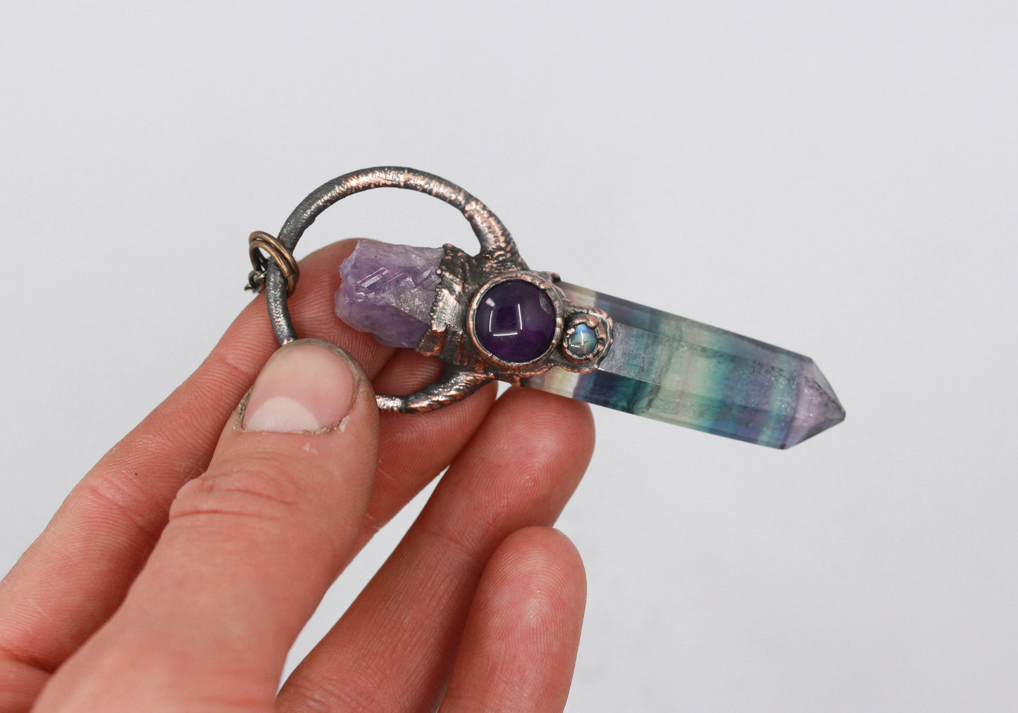 Fluorite, Amethyst & Moonstone Necklace