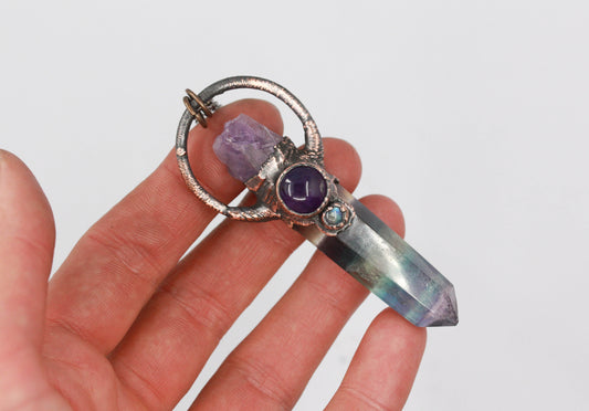 Fluorite, Amethyst & Moonstone Necklace