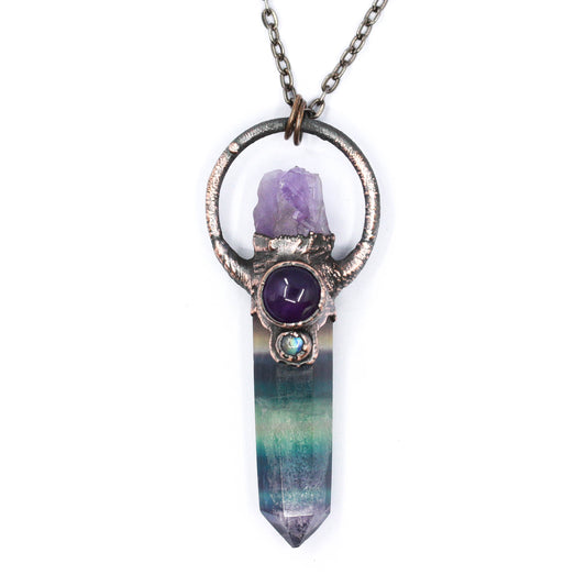 Fluorite, Amethyst & Moonstone Necklace
