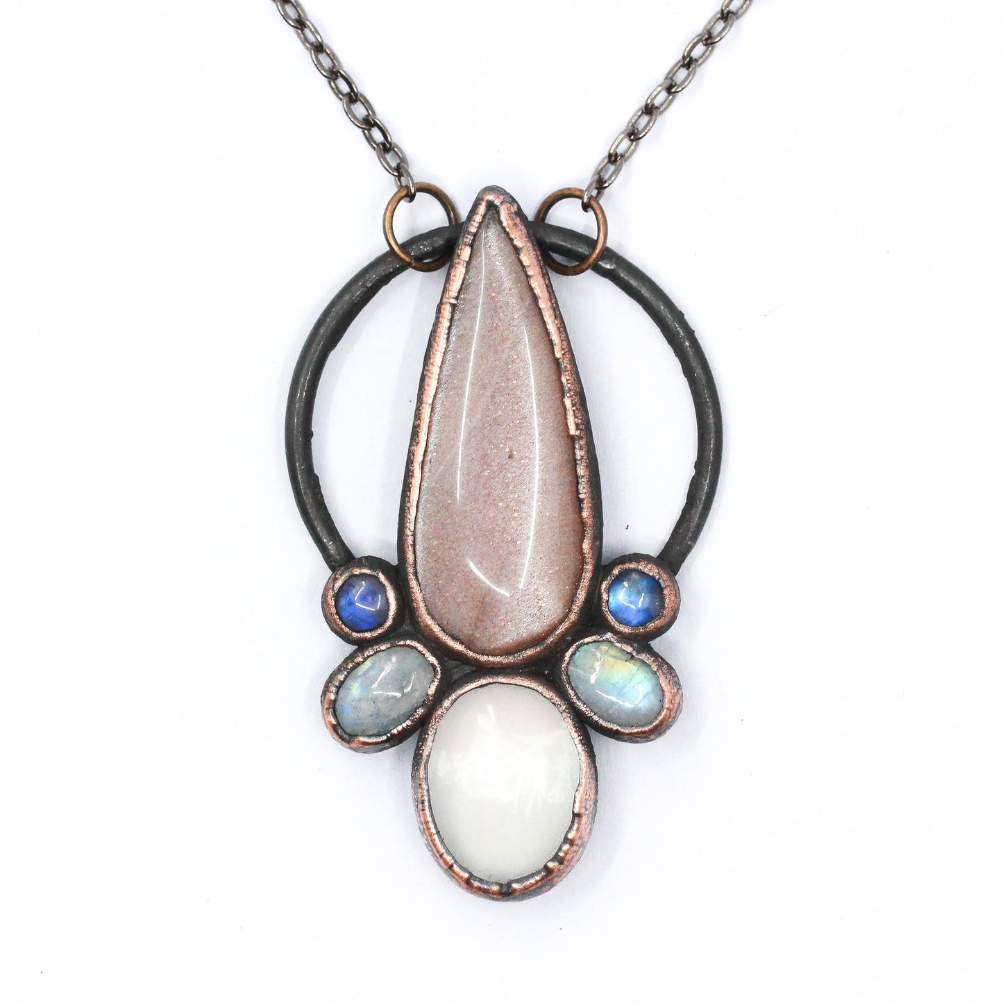 Peach Moonstone, Rose Quartz, & Moonstone Necklace