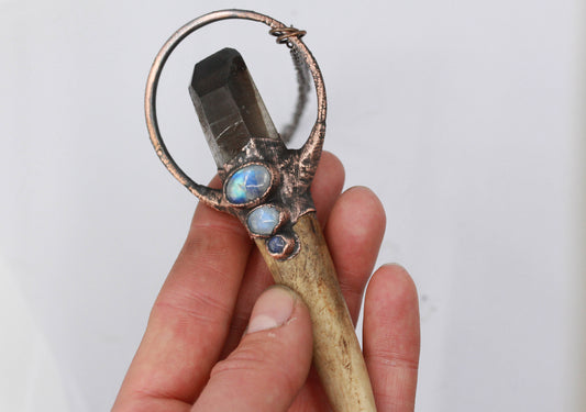 Deer Antler, Smoky Quartz & Moonstone Necklace