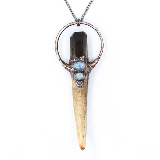 Deer Antler, Smoky Quartz & Moonstone Necklace