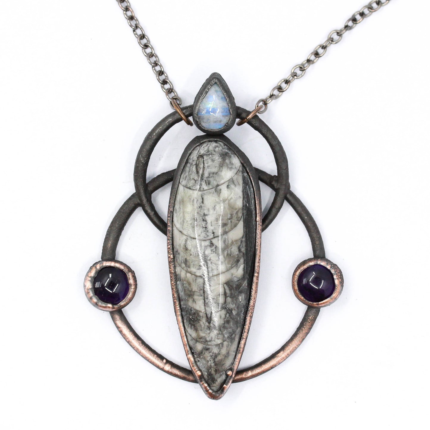 Large Orthoceras Fossil & Amethyst Necklace