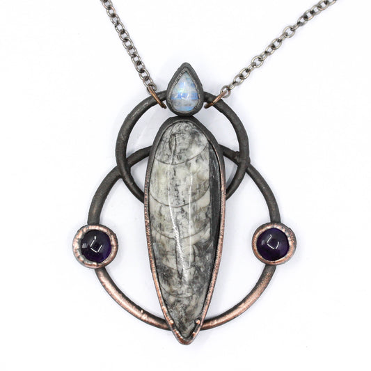 Large Orthoceras Fossil & Amethyst Necklace