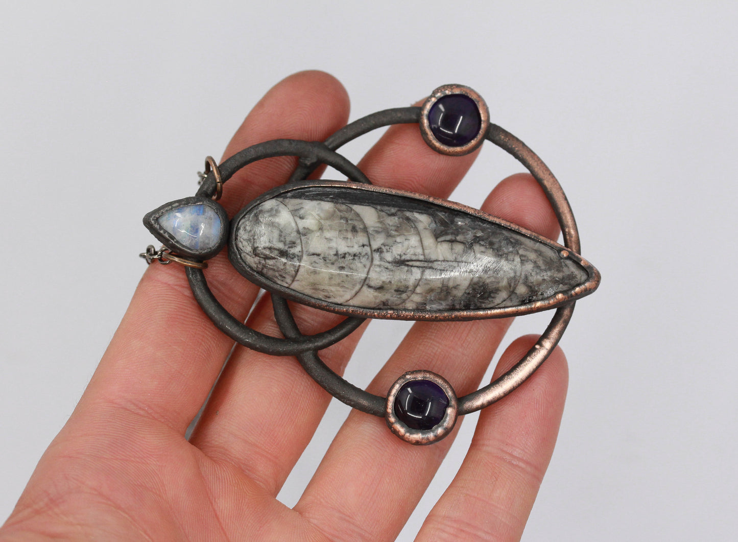 Large Orthoceras Fossil & Amethyst Necklace