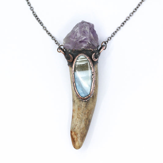 Deer Antler & Owyhee Opal Moon Necklace