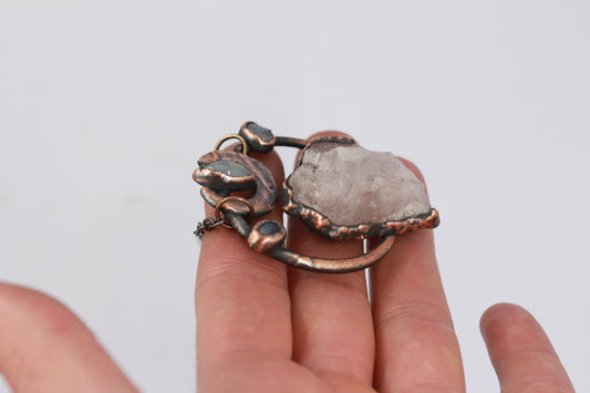 Rose Quartz & Moonstone Moon Necklace