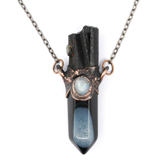 Banded Agate, Black Tourmaline & Moonstone Necklace