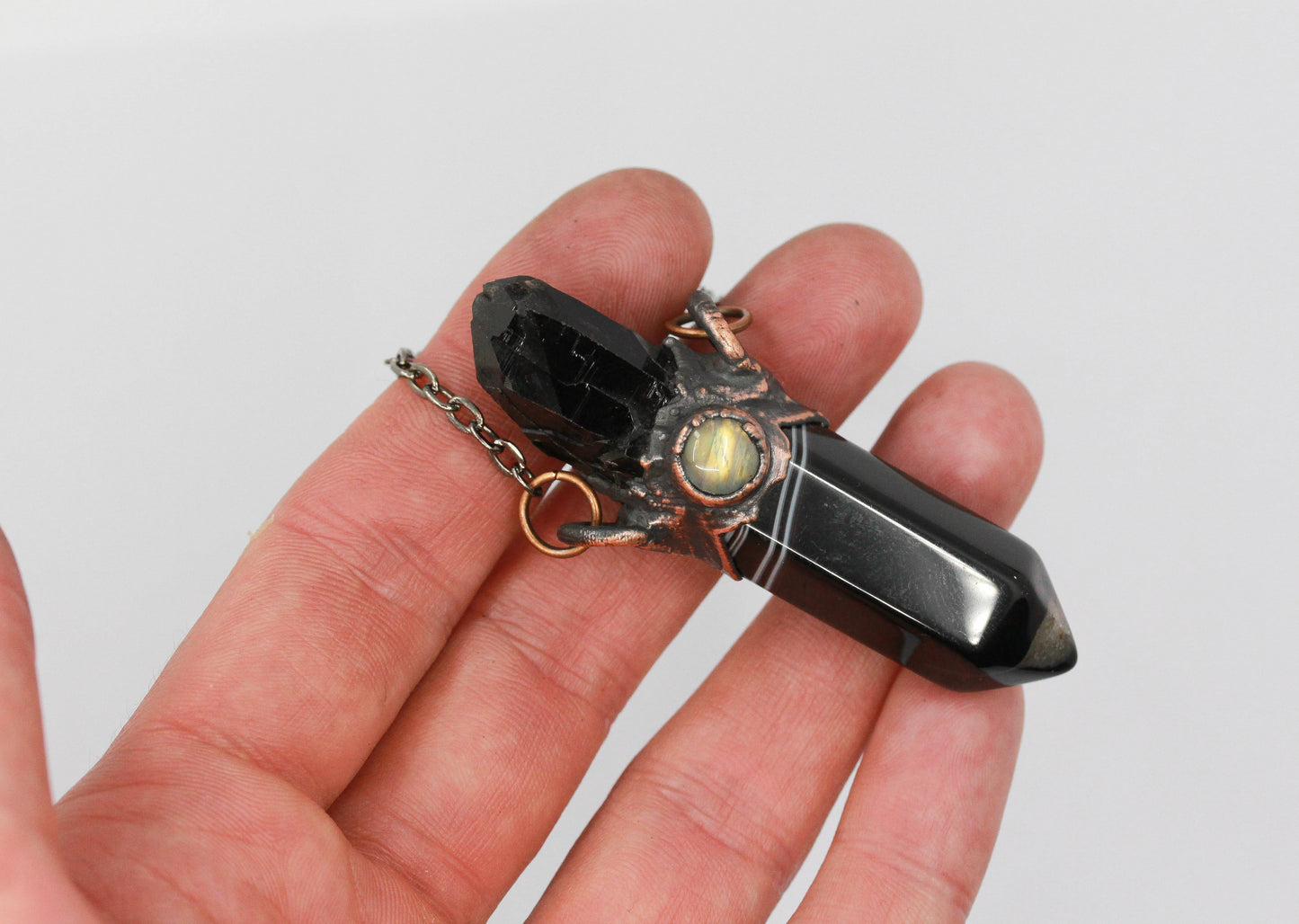 Banded Agate, Smoky Quartz & Moonstone Necklace