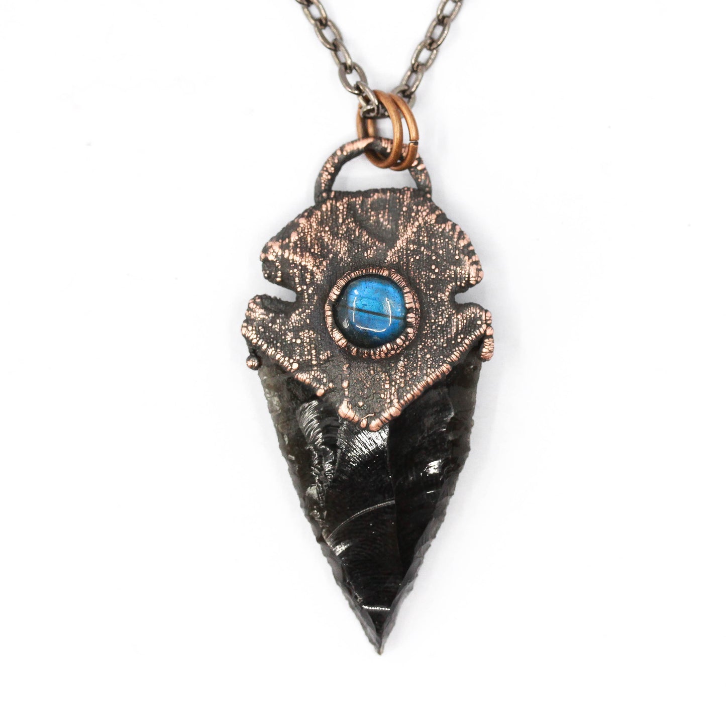 Obsidian Arrowhead & Labradorite Necklace