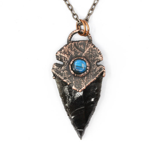 Obsidian Arrowhead & Labradorite Necklace