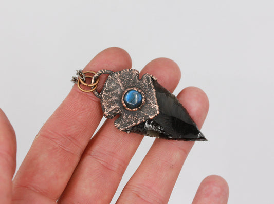 Obsidian Arrowhead & Labradorite Necklace