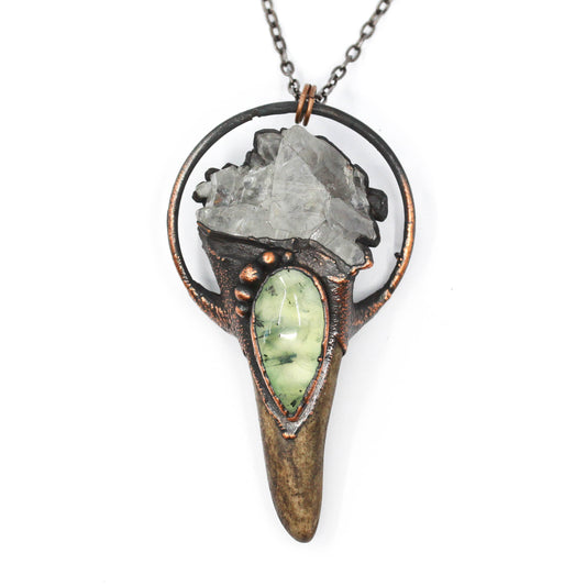Deer Antler, Quartz & Prehnite Necklace