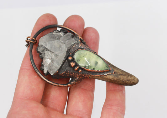 Deer Antler, Quartz & Prehnite Necklace