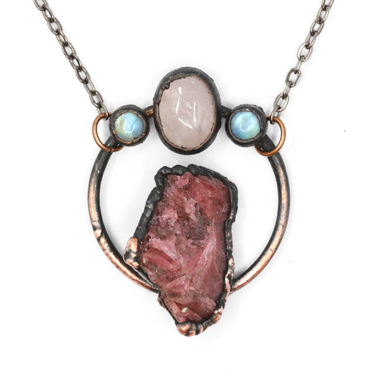 Rhodonite, Morganite & Moonstone Necklace