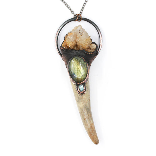 Deer Antler, Spirit Quartz & Labradorite Necklace