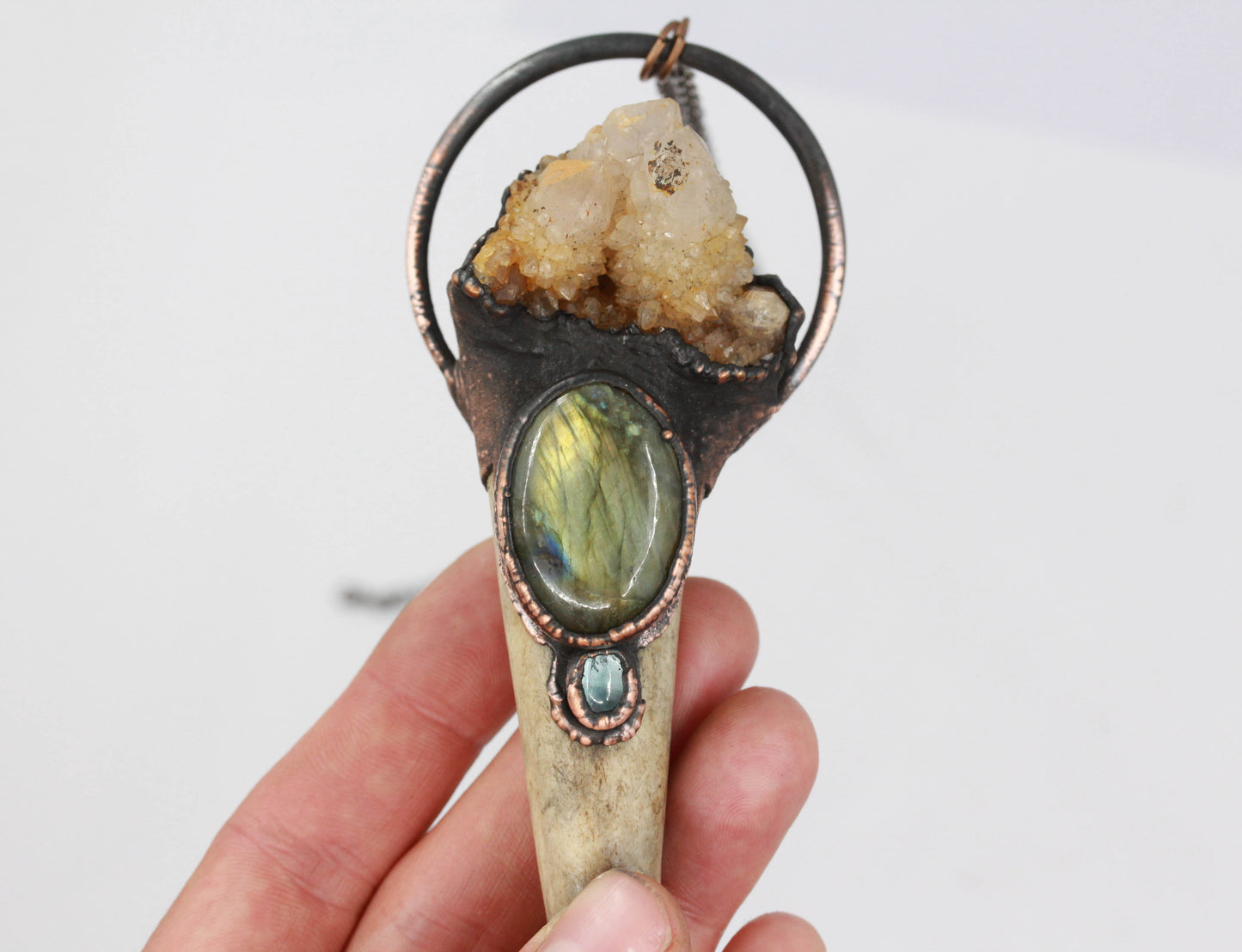 Deer Antler, Spirit Quartz & Labradorite Necklace