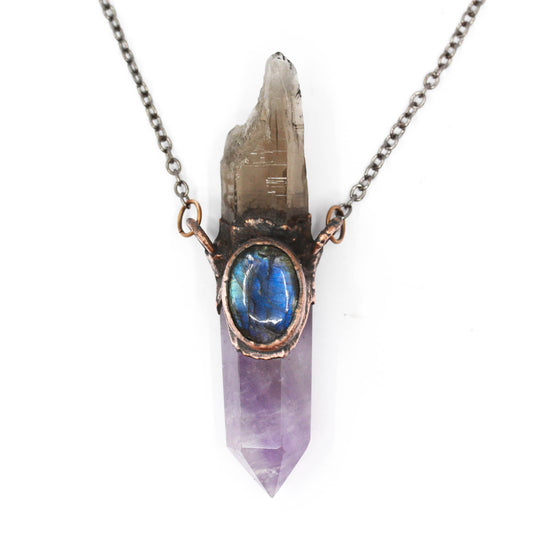 Amethyst, Smoky Quartz & Labradorite Necklace