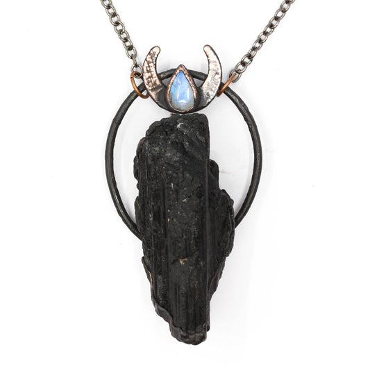 Tourmaline & Moonstone Moon Necklace