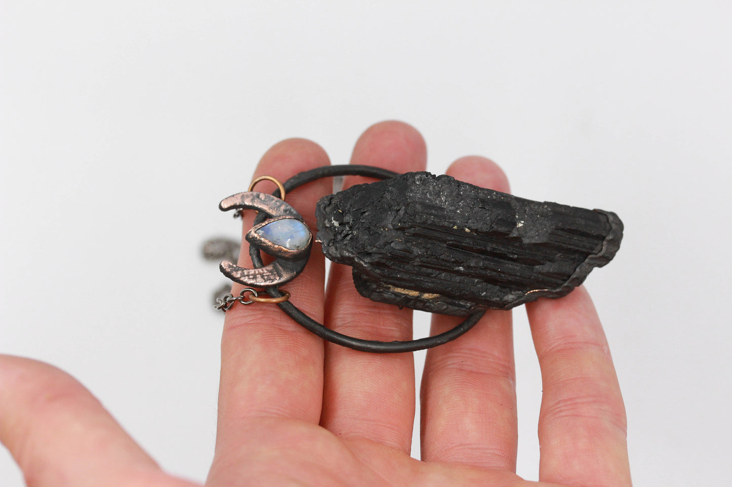 Tourmaline & Moonstone Moon Necklace