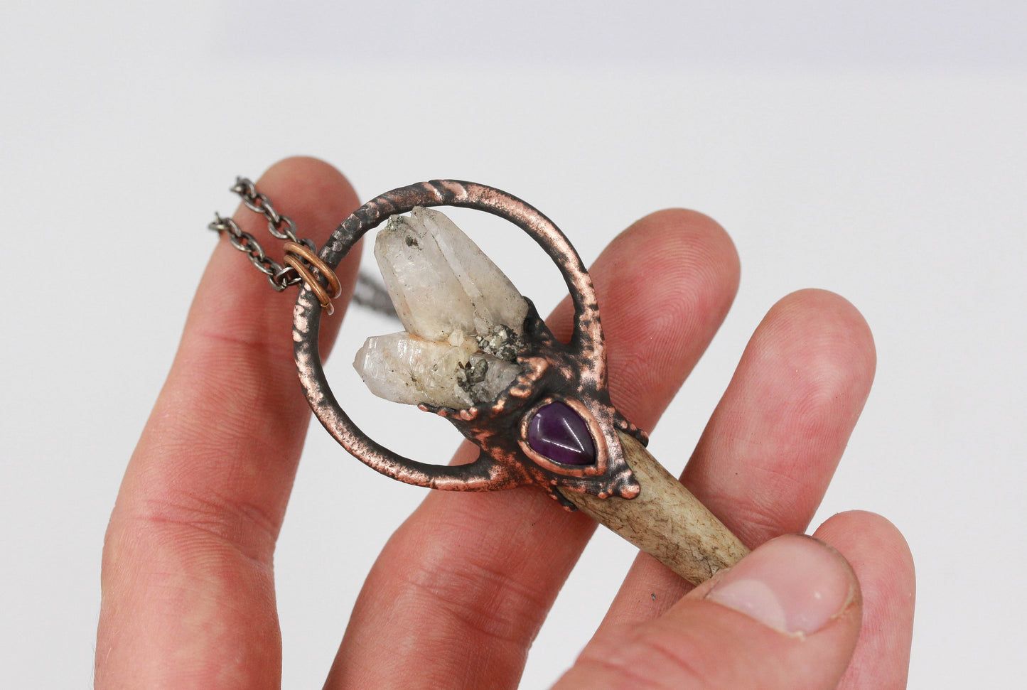 Small Deer Antler, Quartz & Moonstone Necklace