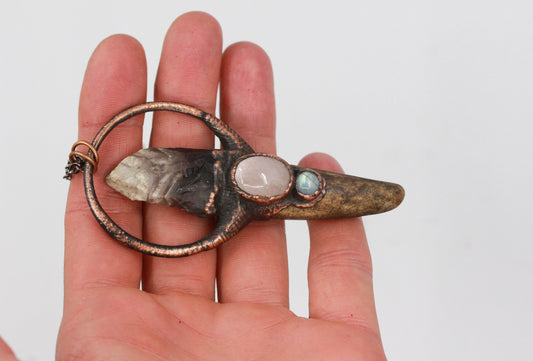 Deer Antler, Amethyst & Rose Quartz Necklace