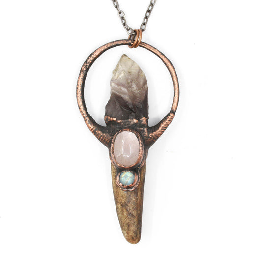 Deer Antler, Amethyst & Rose Quartz Necklace