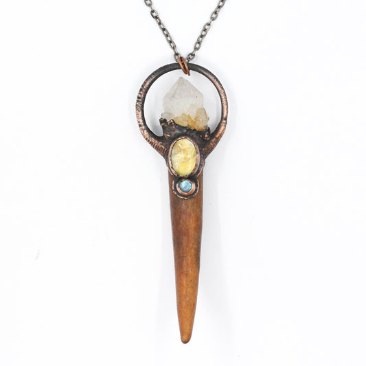 Deer Antler, Spirit Quartz & Citrine Necklace