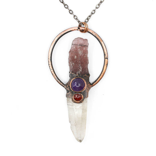 Cherry Tanzanite, Quartz & Amethyst Necklace