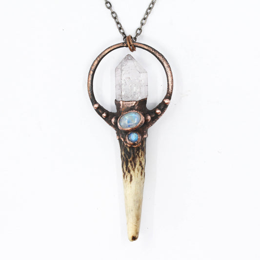 Deer Antler, Quartz & Moonstone Necklace