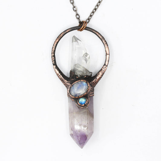 Amethyst, Quartz & Moonstone Necklace