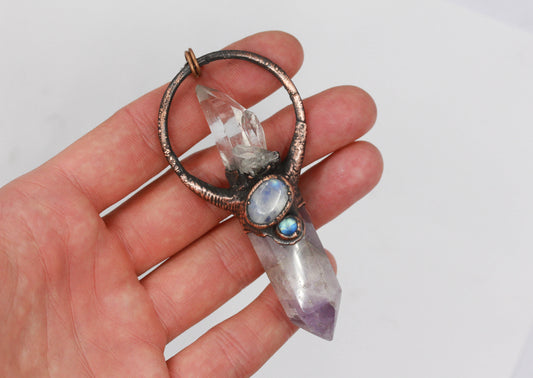 Amethyst, Quartz & Moonstone Necklace