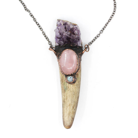 Deer Antler, Amethyst & Rose Quartz Necklace