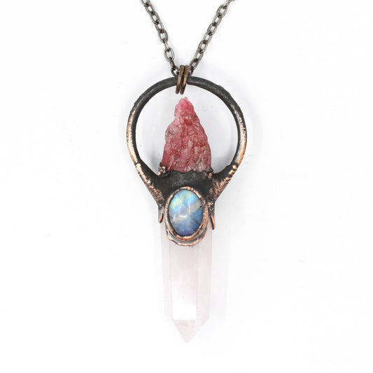 Rose Quartz, Rhodonite & Moonstone Necklace
