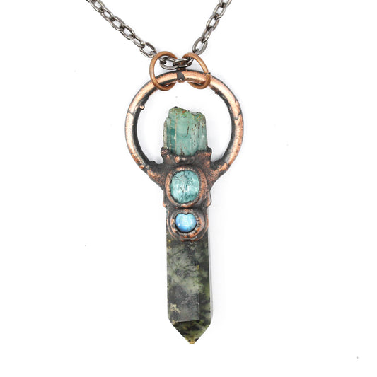 Kambaba Jasper, Aquamarine & Moonstone Necklace
