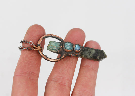 Kambaba Jasper, Aquamarine & Moonstone Necklace