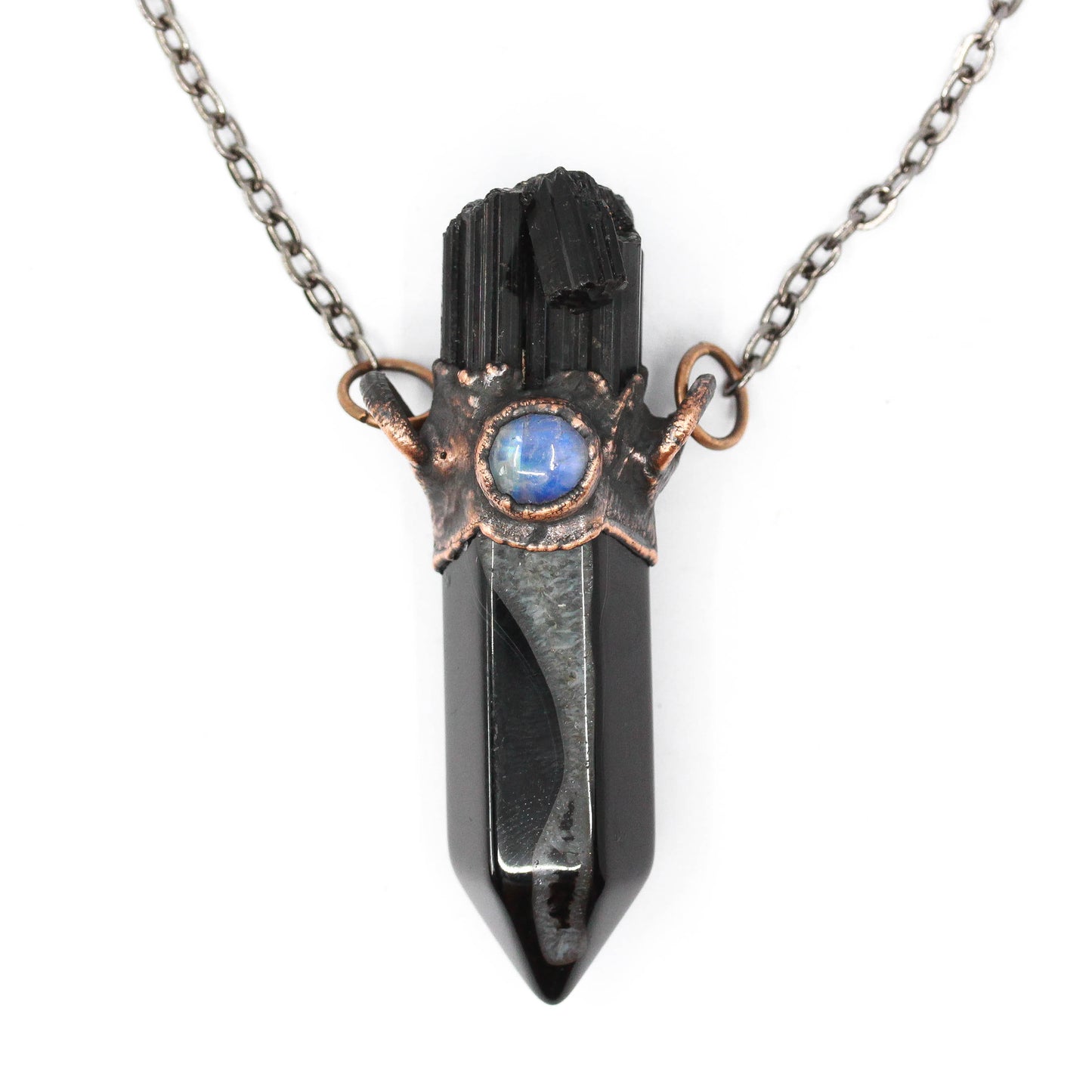 Banded Agate, Black Tourmaline & Moonstone Necklace