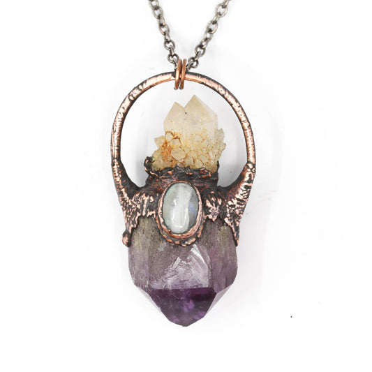 Amethyst, Spirit Quartz & Moonstone Necklace