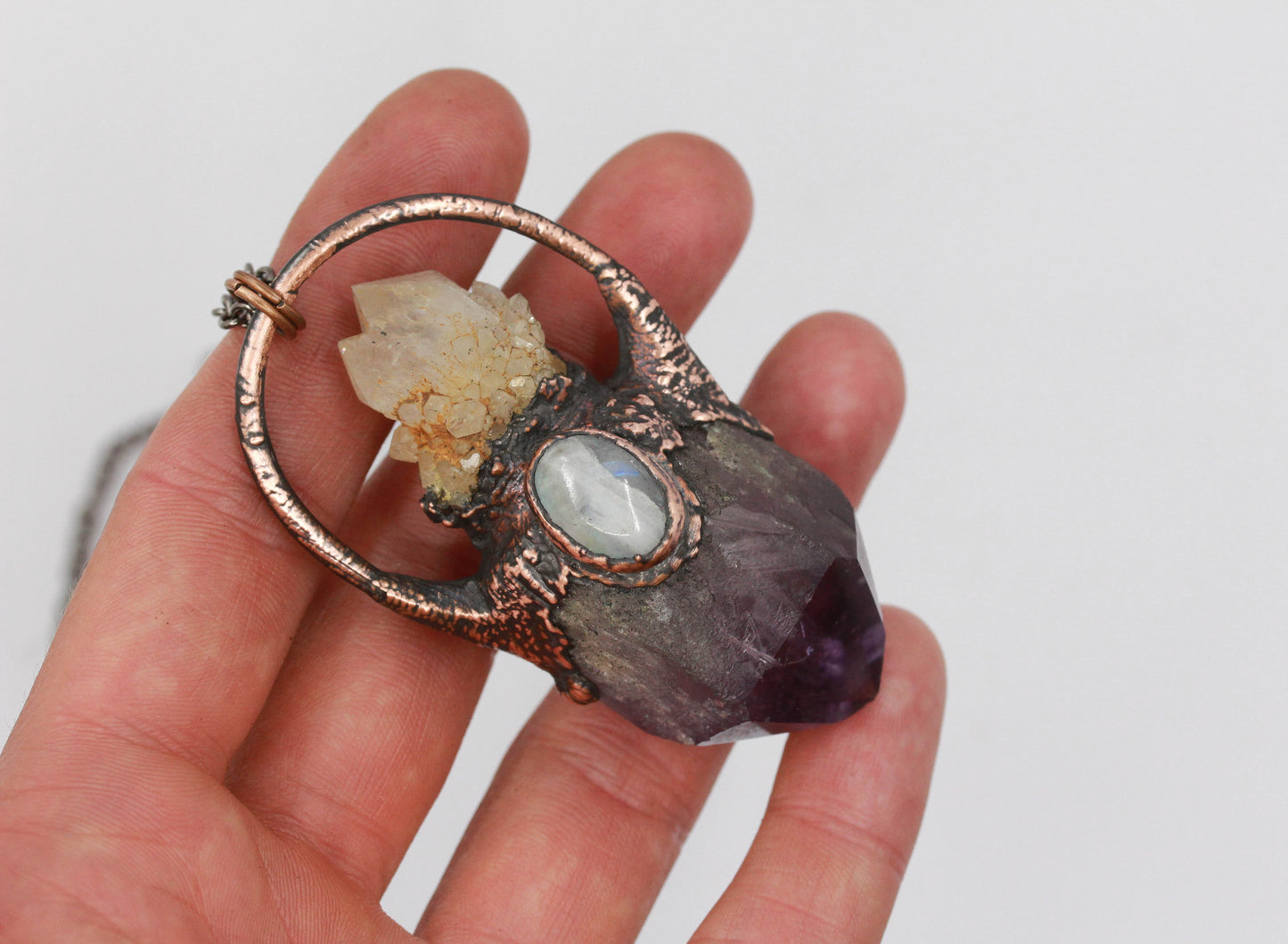 Amethyst, Spirit Quartz & Moonstone Necklace
