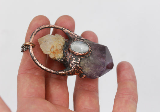 Amethyst, Spirit Quartz & Moonstone Necklace