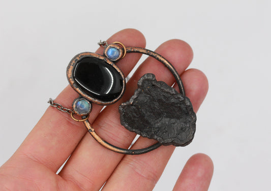 Tourmaline, Obsidian & Moonstone Necklace