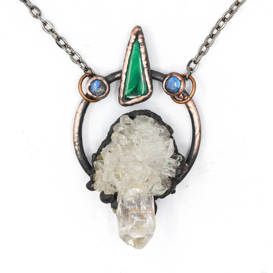 Quartz, Moonstone & Malachite Necklace